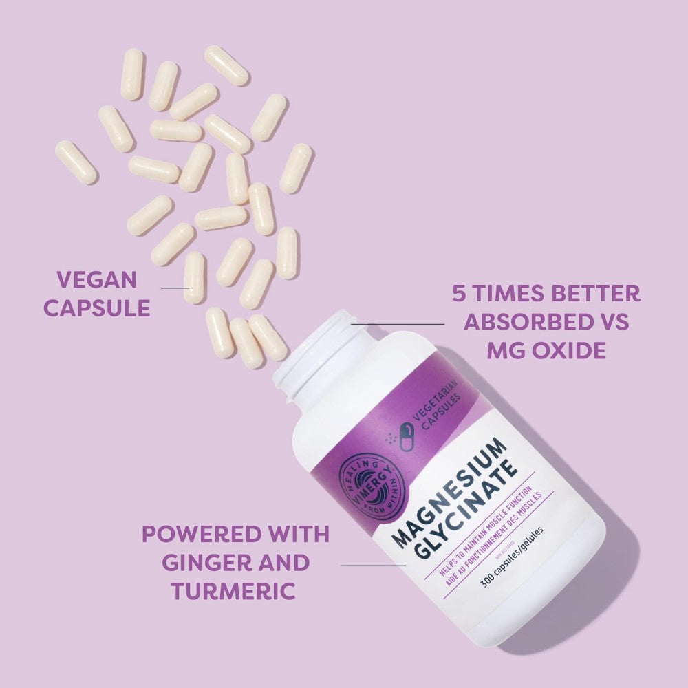 Healing Vimergy Magnesium Glycinate 310mg To Support Nervous System Balance, Muscle Function, Bone Strength, and Restful Sleep 300 Caps