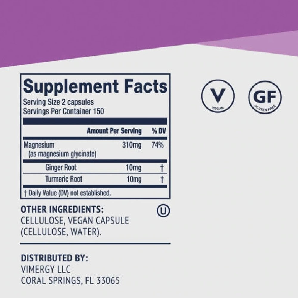 Healing Vimergy Magnesium Glycinate 310mg To Support Nervous System Balance, Muscle Function, Bone Strength, and Restful Sleep 300 Caps