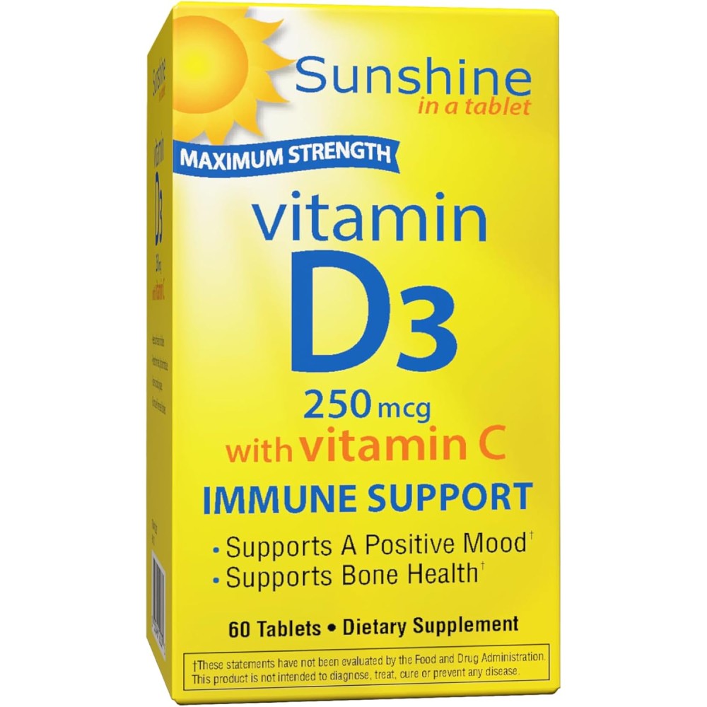 Sunshine Vitamin D3 250mcg With Vitamin C To Support Bone Health and Immune Function 60 Tablets