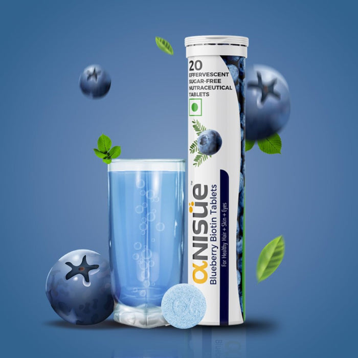 Anisue Biotin Tablets Supporting Hair, Skin, and Nail Health, as Well as Promoting Energy Production and Metabolic Functions in the Body 20 Effervescent Tablets Blueberry Flavor Default Size