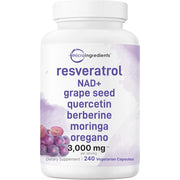 MicroIngredients Resveratrol Nad+ Grape Seed Quercetin Berberine Moringa Oregano 3000mg Support Immunity, and Protect the Body From Oxidative Stress 240 Veg Caps