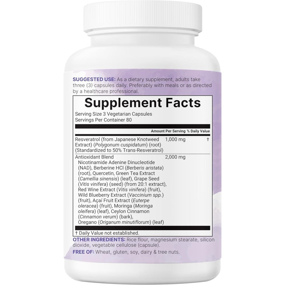 MicroIngredients Resveratrol Nad+ Grape Seed Quercetin Berberine Moringa Oregano 3000mg Support Immunity, and Protect the Body From Oxidative Stress 240 Veg Caps