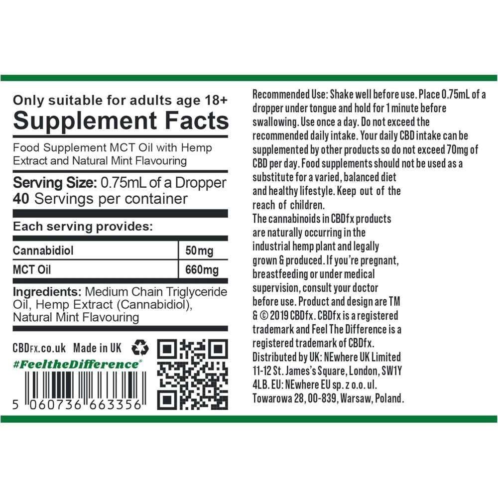 CBD FX Oil Spray 2000mg Morning Mint Helps Reduce Stress, and Supports General Health 30ml