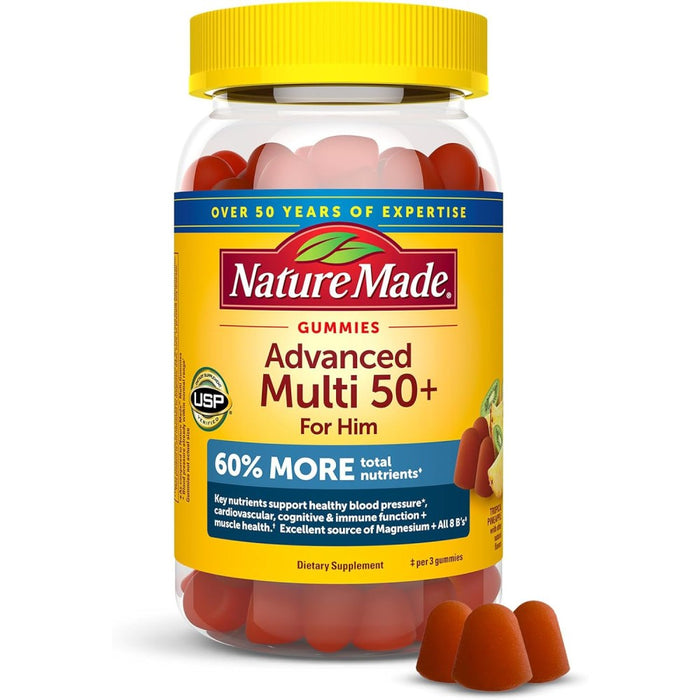 Nature Made Advanced Multi 50+ For Him Support Heart Health, Bone Strength, Energy, and Immunity, Promoting Vitality and Overall Wellness 84 Gummies Tropical Pineapple Flavor