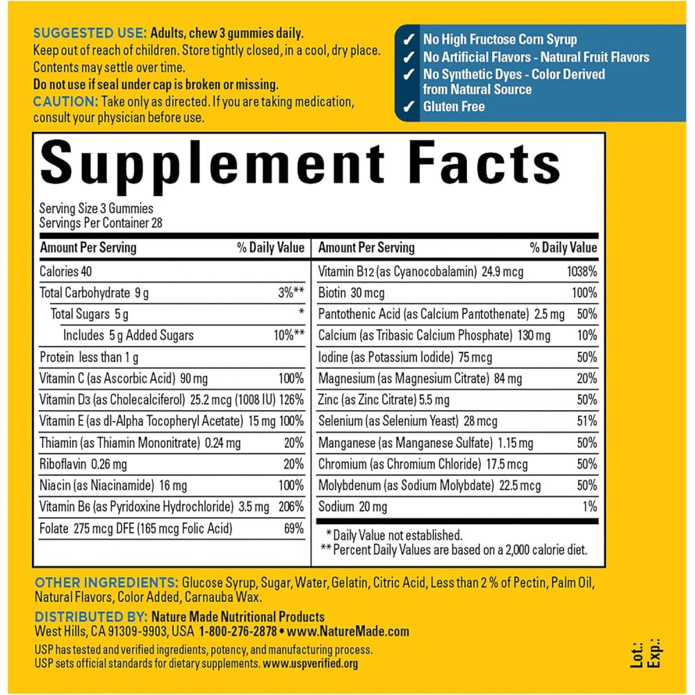 Nature Made Advanced Multi 50+ For Him Support Heart Health, Bone Strength, Energy, and Immunity, Promoting Vitality and Overall Wellness 84 Gummies Tropical Pineapple Flavor