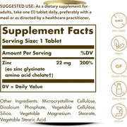 Solgar Chelated Zinc Supporting The Immune System, Promoting Healthy Skin and Hair, and Contributing to Various Bodily Functions 250 Tablets