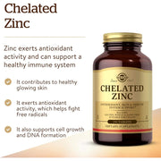 Solgar Chelated Zinc Supporting The Immune System, Promoting Healthy Skin and Hair, and Contributing to Various Bodily Functions 250 Tablets