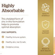 Solgar Chelated Zinc Supporting The Immune System, Promoting Healthy Skin and Hair, and Contributing to Various Bodily Functions 250 Tablets