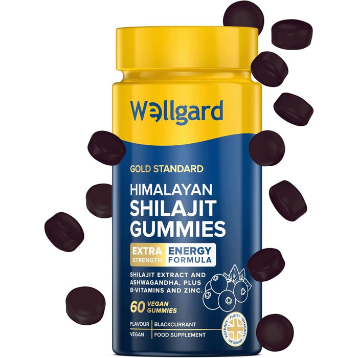 Wellgard Himalayan Shilajit It helps support daily energy levels, enhance focus, and It Helps Support Daily Energy Levels, Enhance Focus, and improve Overall Physical Performance Improve Overall Physical Performance 60 Veg Gummies Blackcurrant Flavour