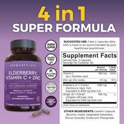 Viva Naturals Elderberry 1000mg Vitamin C 400mg + Zinc 10mg To Support the Immune System and Overall Health 120 Caps