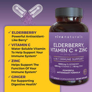 Viva Naturals Elderberry 1000mg Vitamin C 400mg + Zinc 10mg To Support the Immune System and Overall Health 120 Caps