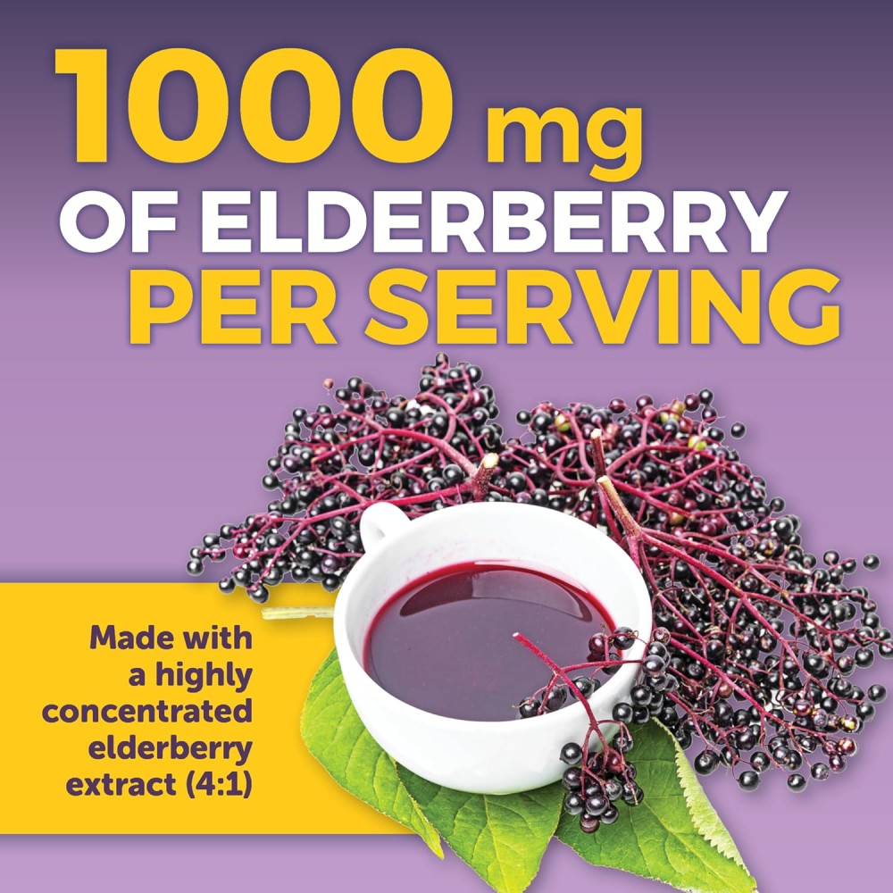 Viva Naturals Elderberry 1000mg Vitamin C 400mg + Zinc 10mg To Support the Immune System and Overall Health 120 Caps