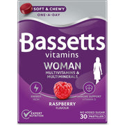 Bassetts Women Multivitamin & Multiminerals Supporting Overall Health, Energy, and the Wellness of Hair, Skin, and Nails 30 Pastilles Raspberry Flavour