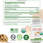 Mother Nature Camu Camu Vitamin C From Organic Fruit 1000mg To Support Immunity, Skin Health, and Daily Energy in a Safe 120 Caps