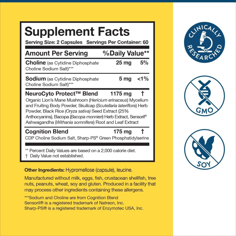 Researched Nutritionals Bdnf Essentials Helping To Enhance Focus, Improve Memory, and Support Overall Neurological Health Naturally 120 Caps