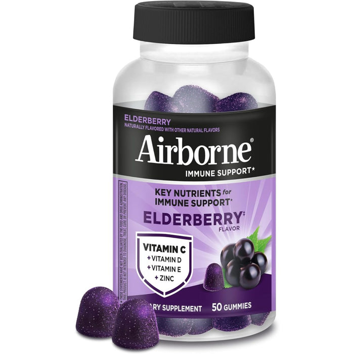 Airborne Immune Support Supplement To Help Strengthen Your Body’s Natural Defenses and Promote Immune Health Elderberry Flavor 50 Gummies