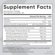 Sports Research Sr Omega3 Fish Oil + D3 1040mg Omega3 62.5mcg D3 Support for Cardiovascular Health, Bone Strength, and Immunity 120 Softgels
