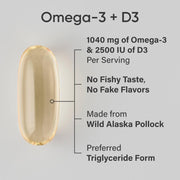 Sports Research Sr Omega3 Fish Oil + D3 1040mg Omega3 62.5mcg D3 Support for Cardiovascular Health, Bone Strength, and Immunity 120 Softgels