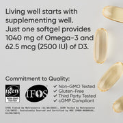 Sports Research Sr Omega3 Fish Oil + D3 1040mg Omega3 62.5mcg D3 Support for Cardiovascular Health, Bone Strength, and Immunity 120 Softgels