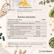 Horbaach Triple Omega 3-6-9 3000mg To Help Maintain Cardiovascular Health, Support Cognitive Function, and Promote Joint and Skin Flexibility 120 Softgels