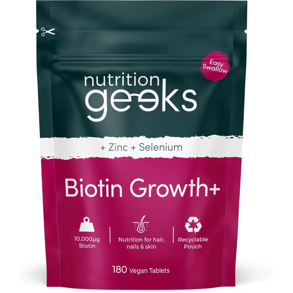 Nutrition Geeks Zinc + Selenium Biotin Growth To Support Overall Health, Immunity, and Beauty From Within 180 Tablets