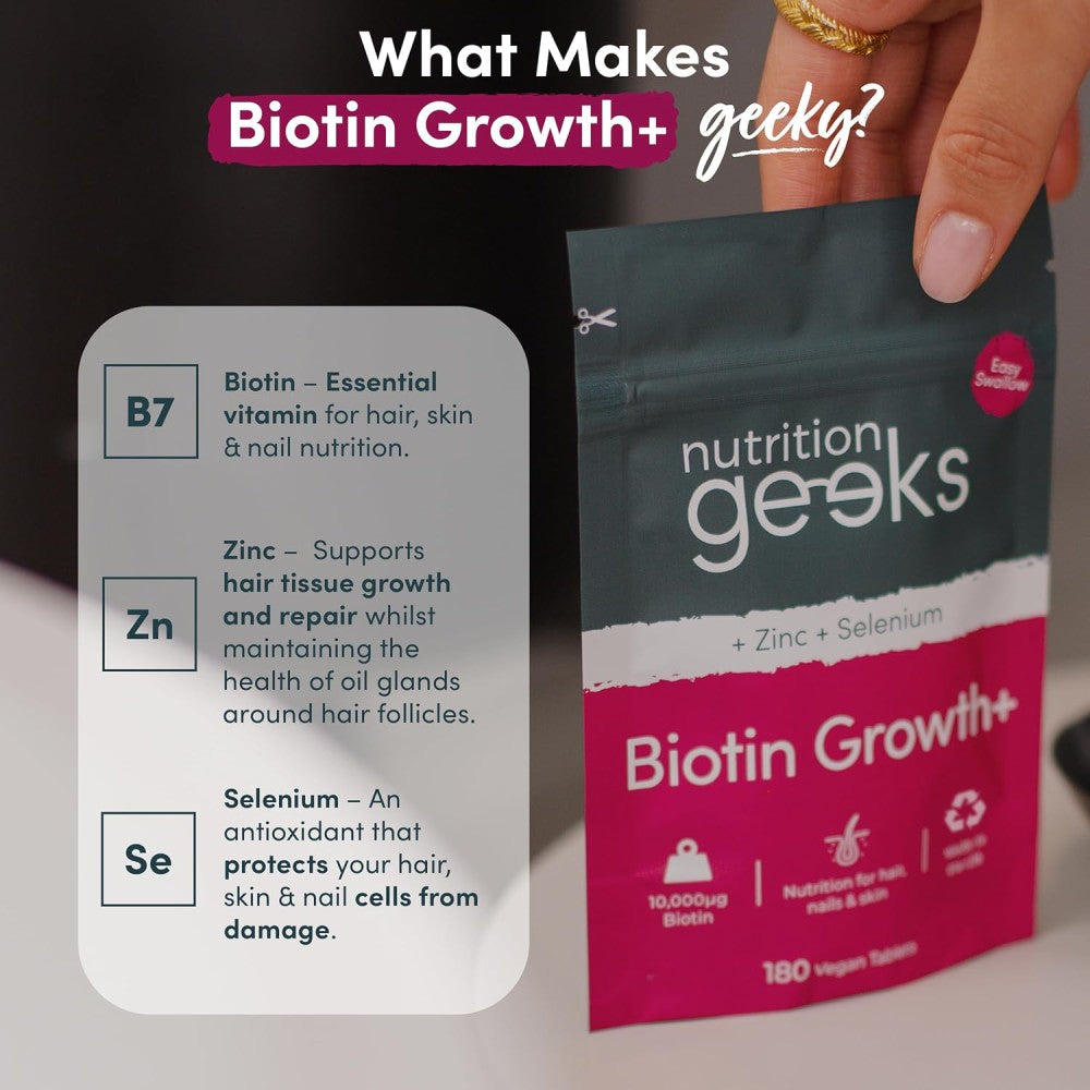 Nutrition Geeks Zinc + Selenium Biotin Growth To Support Overall Health, Immunity, and Beauty From Within 180 Tablets