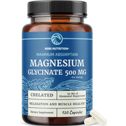 Nobi Nutrition Magnesium Glycinate 500mg It Promotes Muscle, Bone, and Nervous System Health, as well as Contributing To the Reduction Of Fatigue and Stress 120 Caps