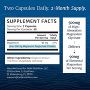 Nobi Nutrition Magnesium Glycinate 500mg It Promotes Muscle, Bone, and Nervous System Health, as well as Contributing To the Reduction Of Fatigue and Stress 120 Caps