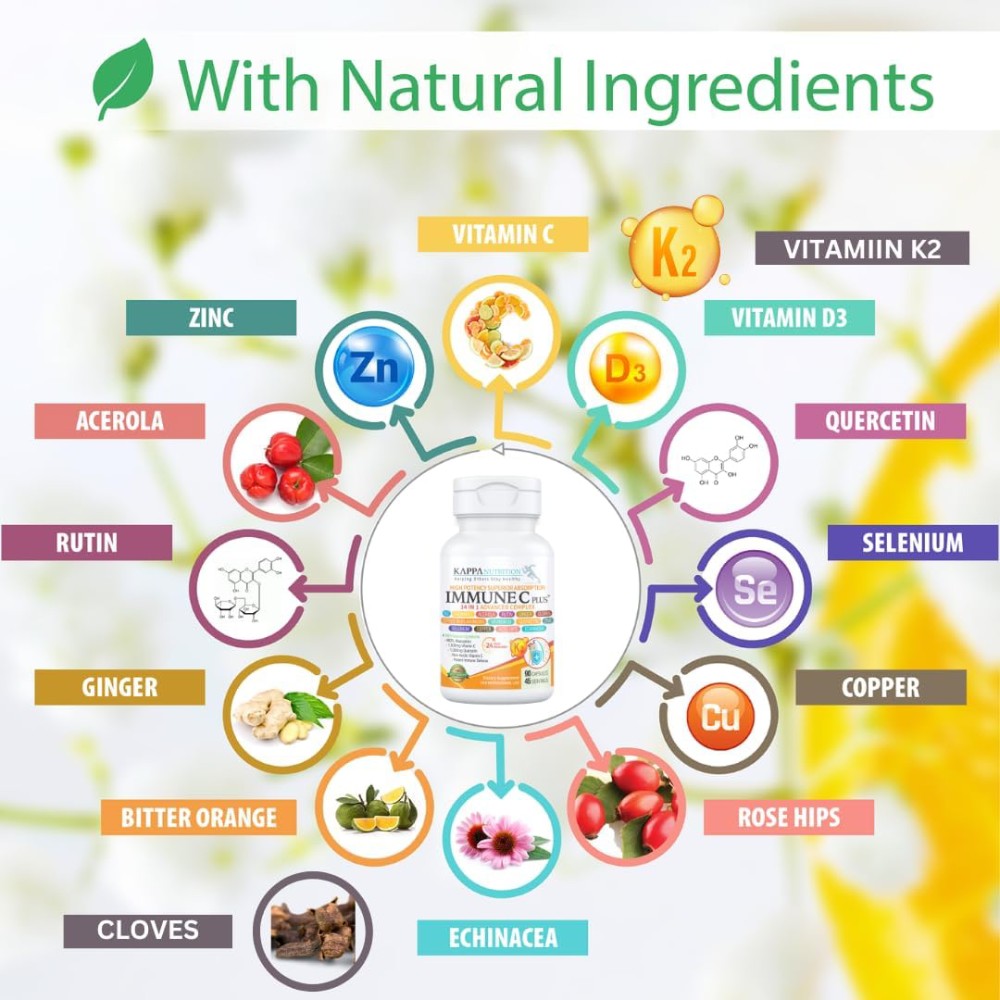 Kappa Nutrition Immune C Plus 14in1 ADvanced Complex To Support the Immune System and Overall Health To Help the Body Combat Stress and Boost Daily Energy and Vitality 90 Caps