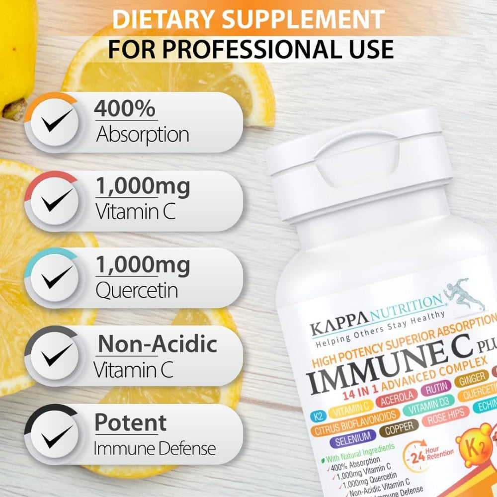 Kappa Nutrition Immune C Plus 14in1 ADvanced Complex To Support the Immune System and Overall Health To Help the Body Combat Stress and Boost Daily Energy and Vitality 90 Caps