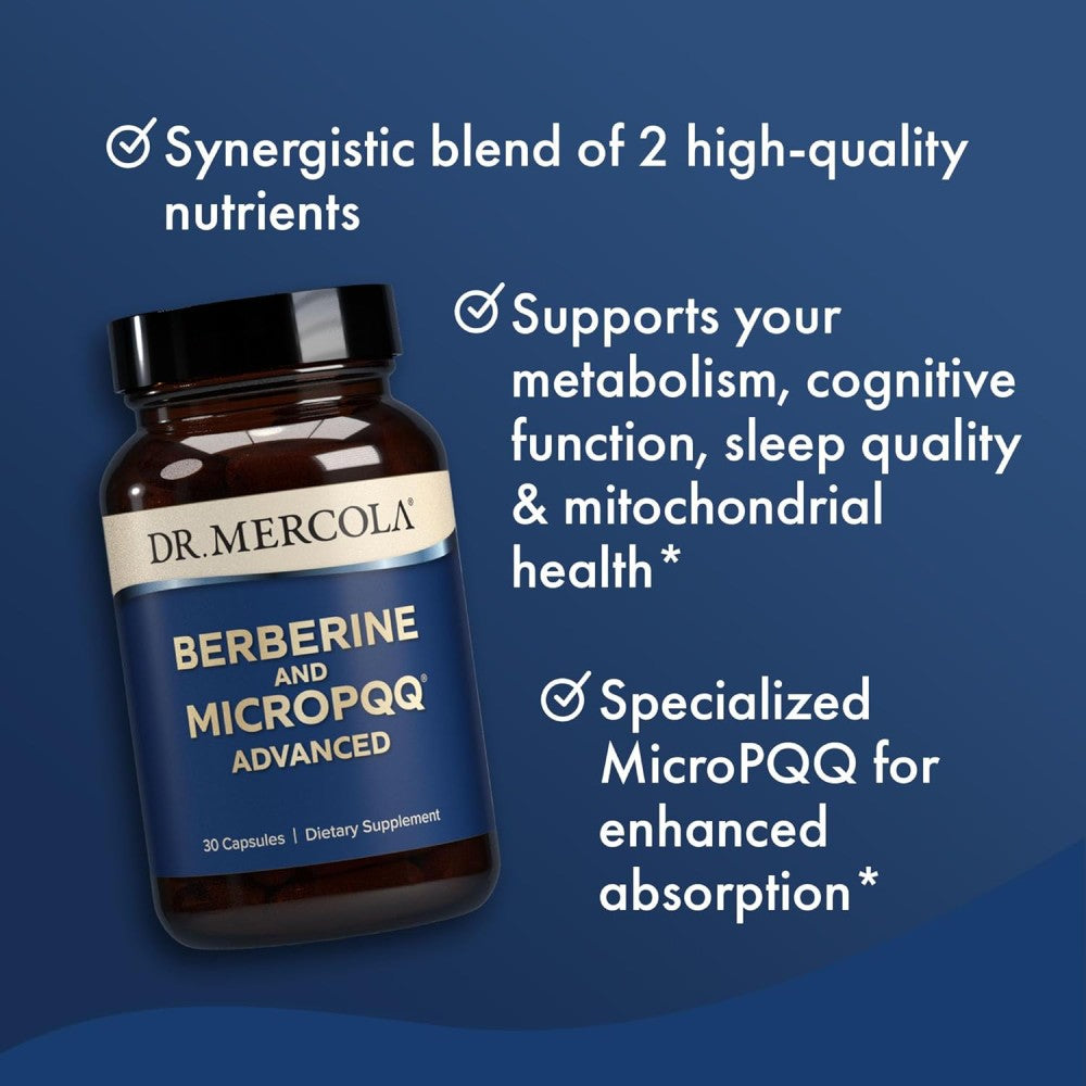 Dr Mercola Berberine And Micropqq Advanced To Help Maintain Healthy Blood Sugar Levels, Support Cardiovascular Health, and Promote Overall Wellness 30 Caps