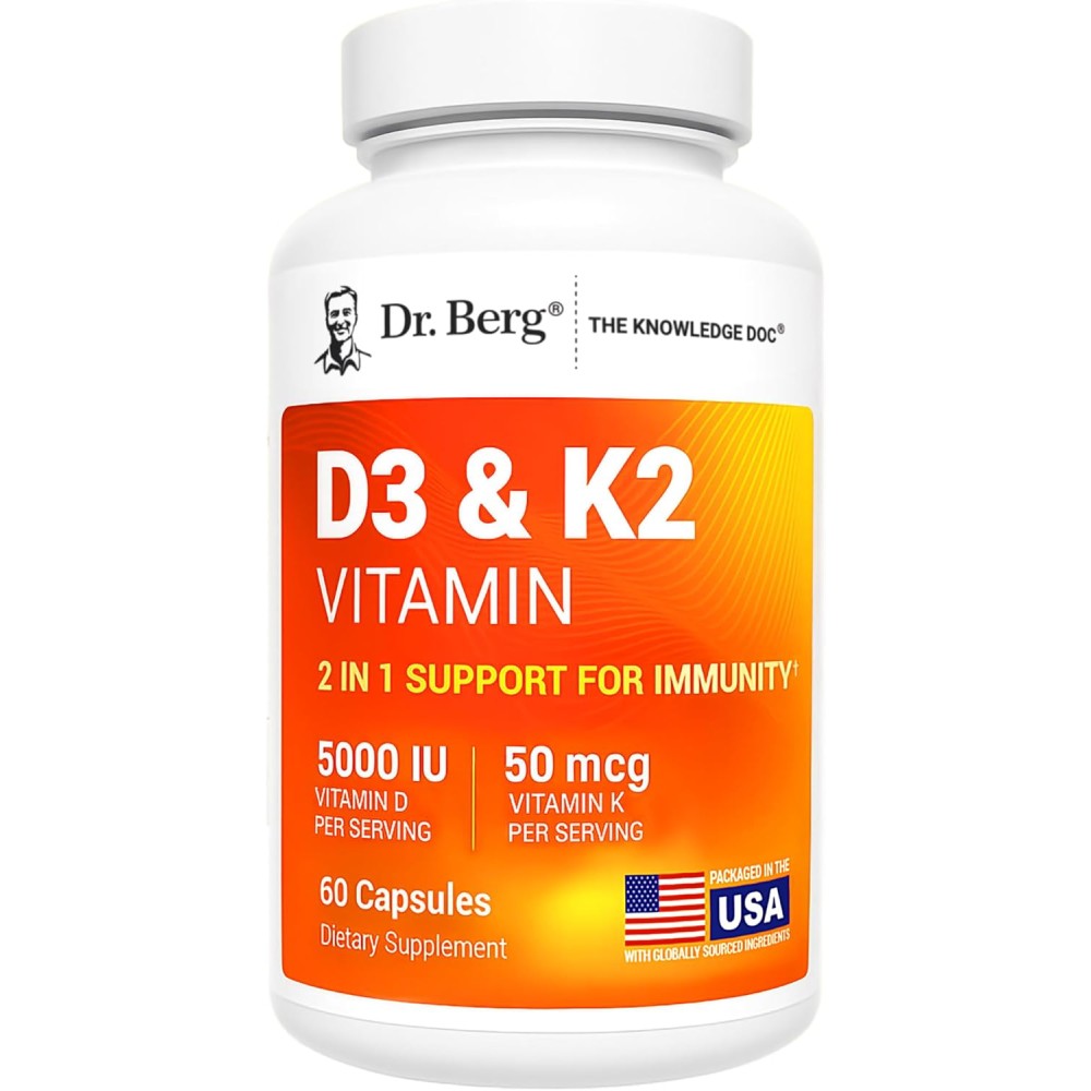 Dr Berg Vitamin D3 5000IU + Vitamin K2 50mcg To Support Bone and Cardiovascular Health 60 Capsules