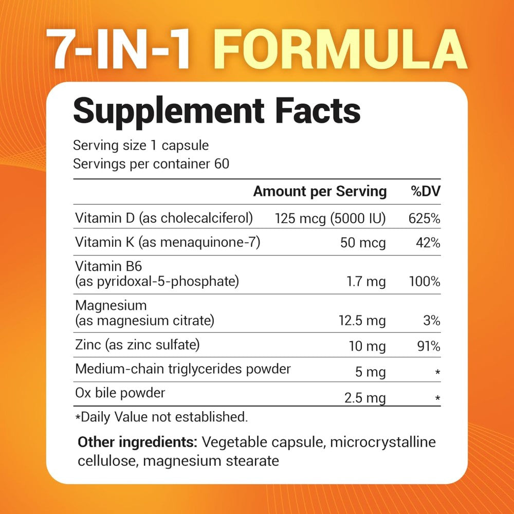 Dr Berg Vitamin D3 5000IU + Vitamin K2 50mcg To Support Bone and Cardiovascular Health 60 Capsules