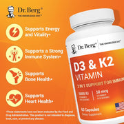 Dr Berg Vitamin D3 5000IU + Vitamin K2 50mcg To Support Bone and Cardiovascular Health 60 Capsules