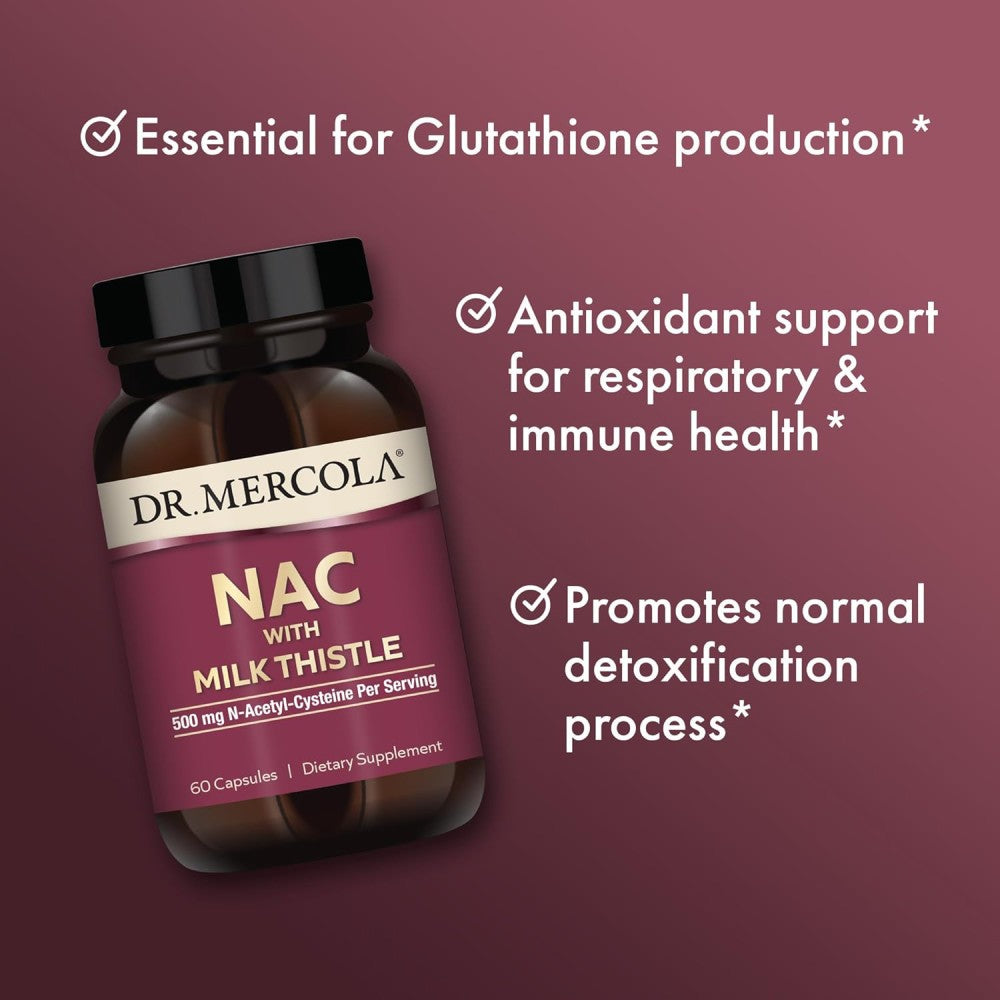 Dr Mercola Nac With Milk Thistle 500mg To Support Liver Health and Promote the Body’s Natural Detoxification Processes 60 Caps