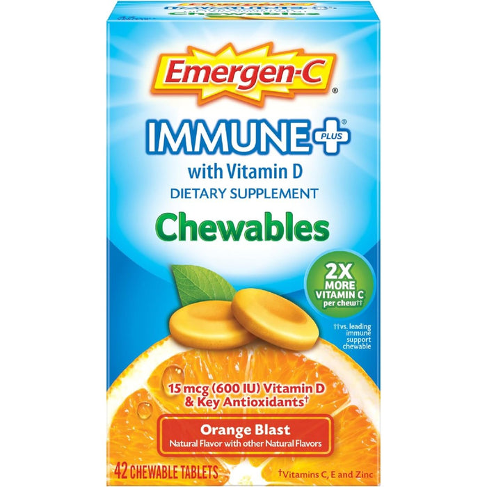 Emergen C Immune With Vitamin D 15mcg 42 Chewable Tablets Orange Blast Flavor