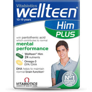 Vitabiotics Wellteen Him Plus To Support the Nutritional Needs of Teenage Boys and Young Men To Help Support Healthy Growth, Energy Levels, Mental Focus, and Overall Wellbeing 56 Tablets