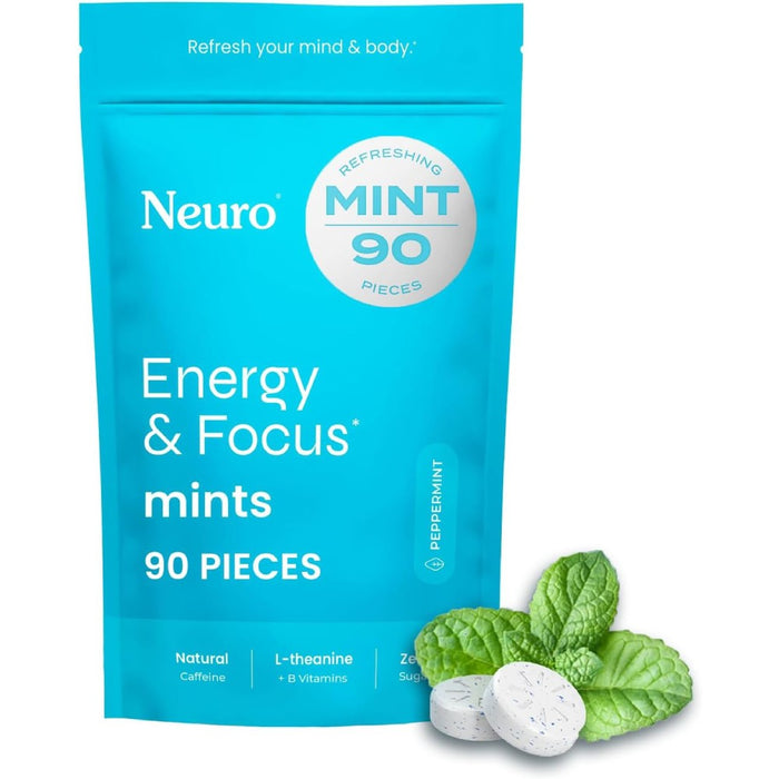 Neuro Energy & Focus Gum To Support Mental Energy, Alertness, and Focus Throughout the Day Helps Enhance Cognitive Performance, Boost Concentration, and Support Overall Nerve Health Naturally 90 Pieces Peppermint