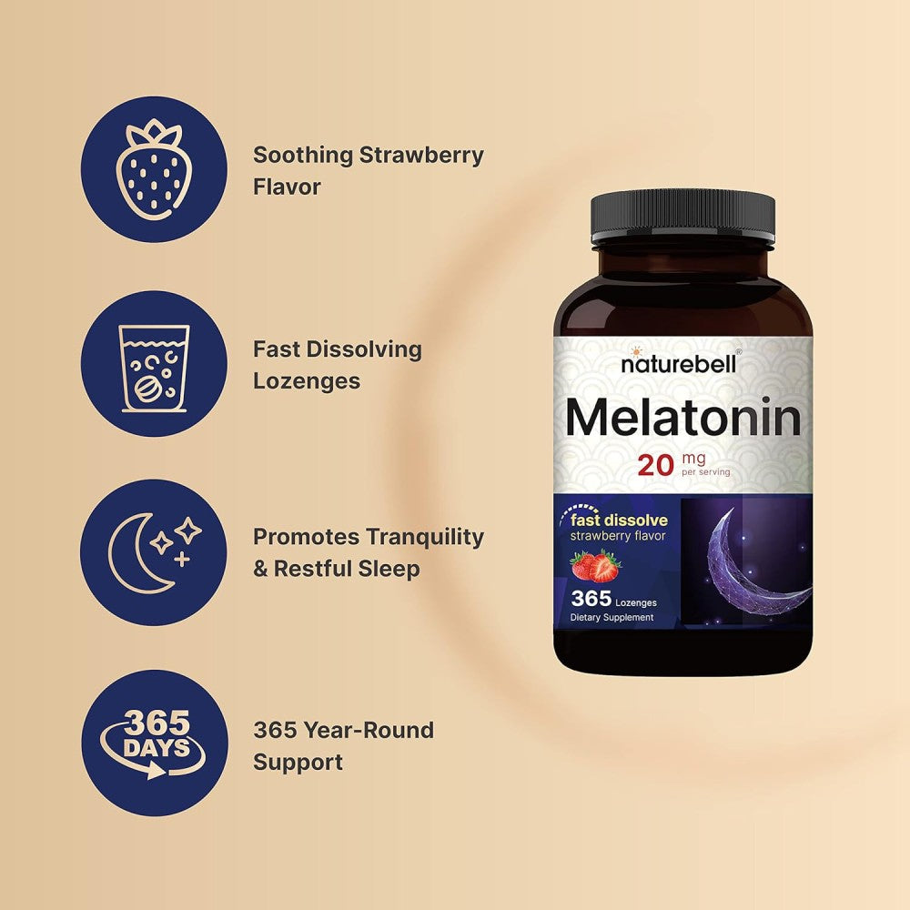 Naturebell Melatonin 20mg To Support Healthy Sleep and Regulate the Body’s Internal Clock 365 Caps Strawberry Flavor