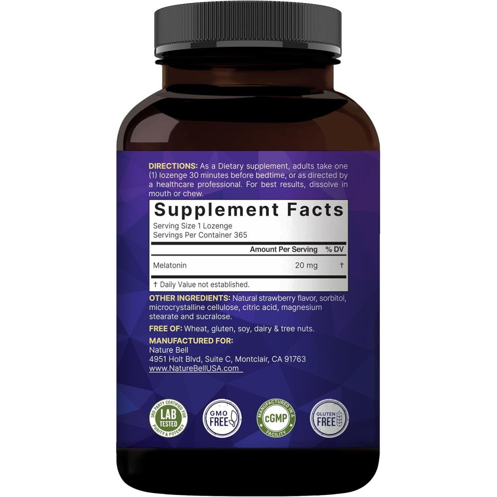 Naturebell Melatonin 20mg To Support Healthy Sleep and Regulate the Body’s Internal Clock 365 Caps Strawberry Flavor