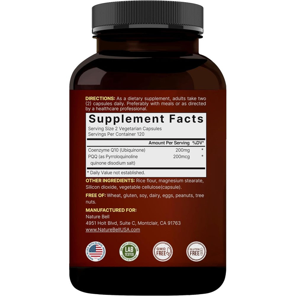 Naturebell Coq10 200mg With PQQ Supports Cardiovascular Health, Boosts Vitality, and Supports Physical Performance and Overall Fitness 240 Veg Caps