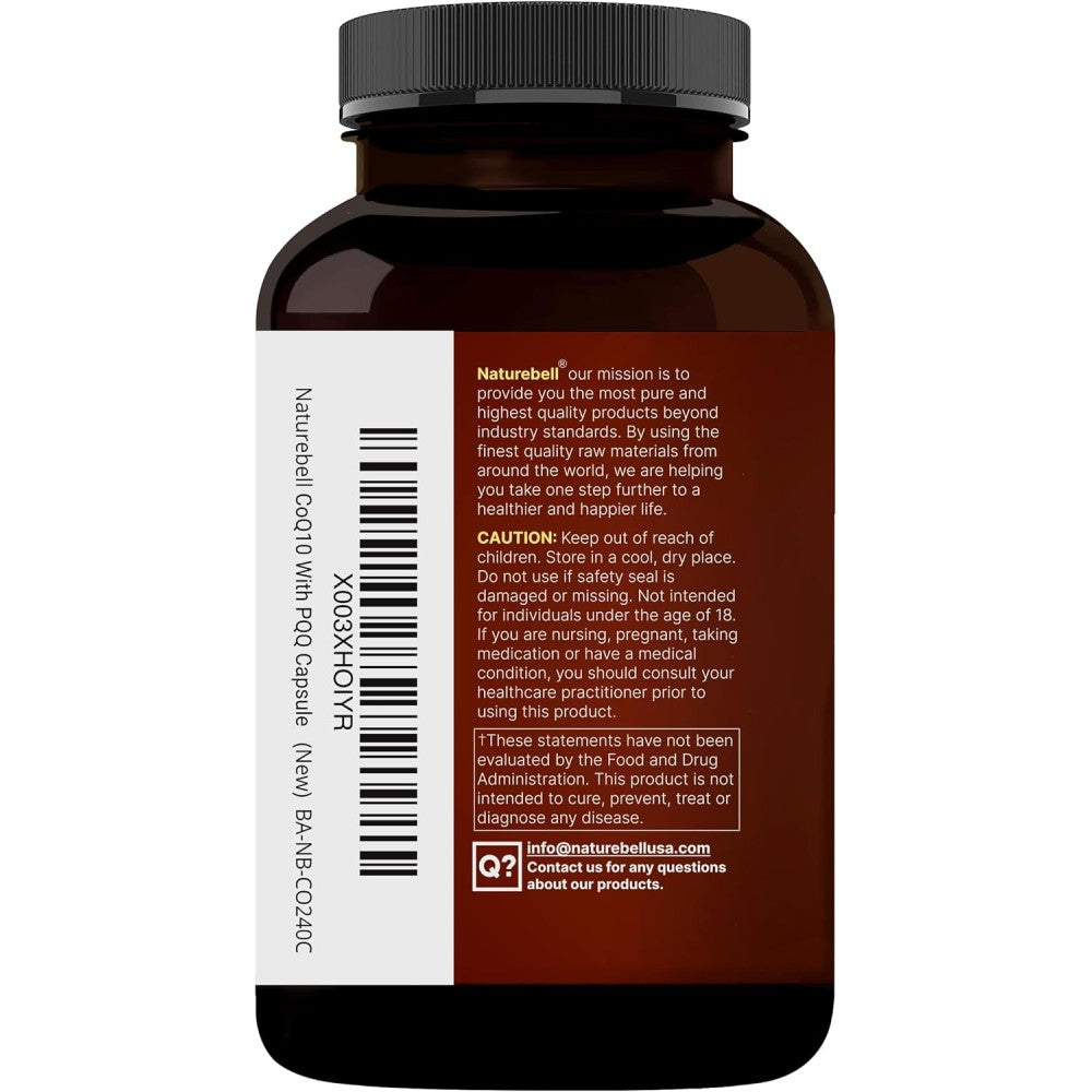Naturebell Coq10 200mg With PQQ Supports Cardiovascular Health, Boosts Vitality, and Supports Physical Performance and Overall Fitness 240 Veg Caps