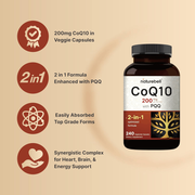 Naturebell Coq10 200mg With PQQ Supports Cardiovascular Health, Boosts Vitality, and Supports Physical Performance and Overall Fitness 240 Veg Caps