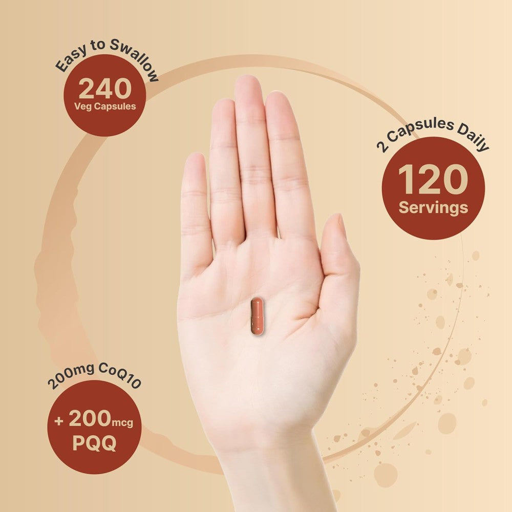 Naturebell Coq10 200mg With PQQ Supports Cardiovascular Health, Boosts Vitality, and Supports Physical Performance and Overall Fitness 240 Veg Caps