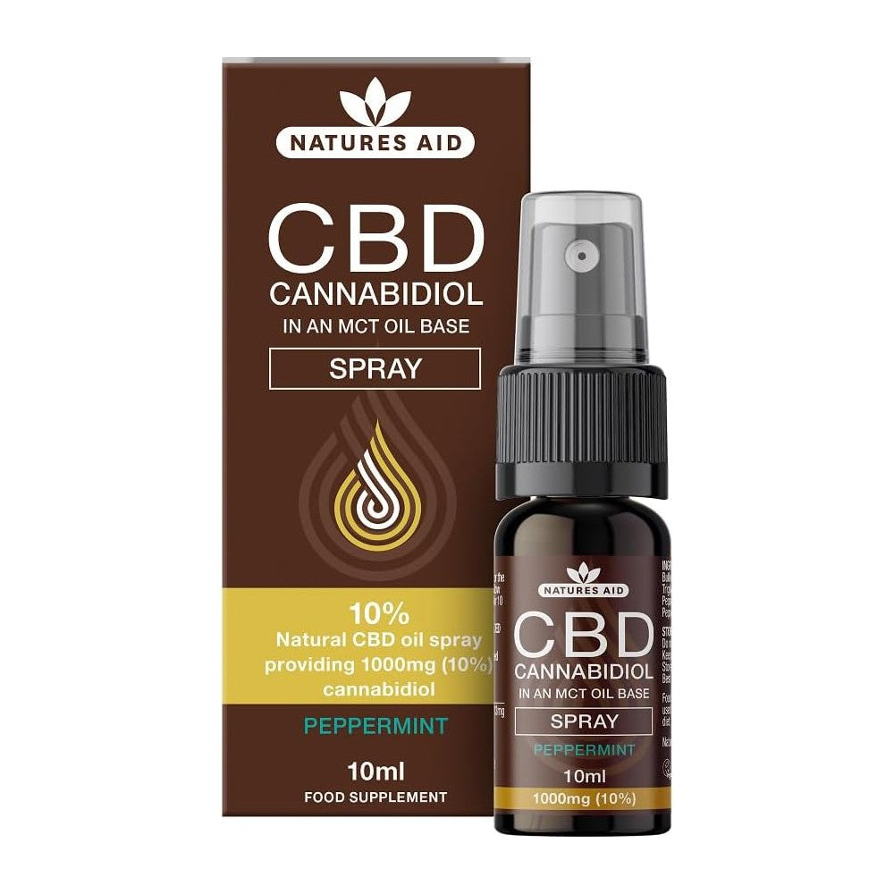 Natures Aid CBD Cannabidiol In An Mct Oil Base Spray For Supporting Daily Balance and Comfort 10ml Peppermint Flavor