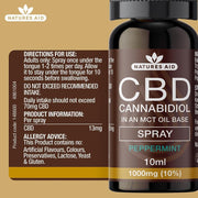 Natures Aid CBD Cannabidiol In An Mct Oil Base Spray For Supporting Daily Balance and Comfort 10ml Peppermint Flavor