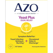 Azo Yeast Plus Dual Relief To Help Relieve Symptoms Associated with Yeast Infections, Including Itching, Burning, Odor, and Occasional Discharge 60 Tablets