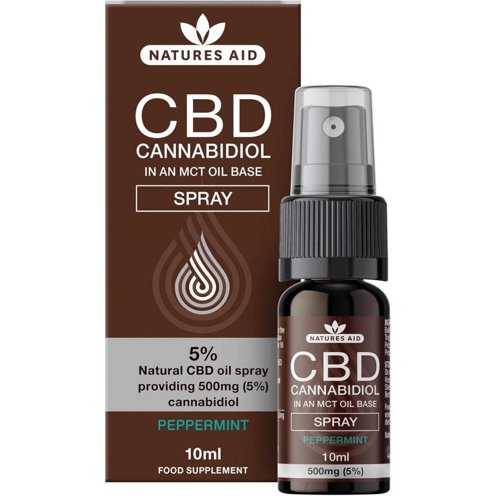 Natures Aid 5% CBD Cannabidiol In An Mct Oil Base Spray For Supporting Daily Balance and Comfort 10ml Peppermint Flavor