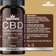 Natures Aid 5% CBD Cannabidiol In An Mct Oil Base Spray For Supporting Daily Balance and Comfort 10ml Peppermint Flavor