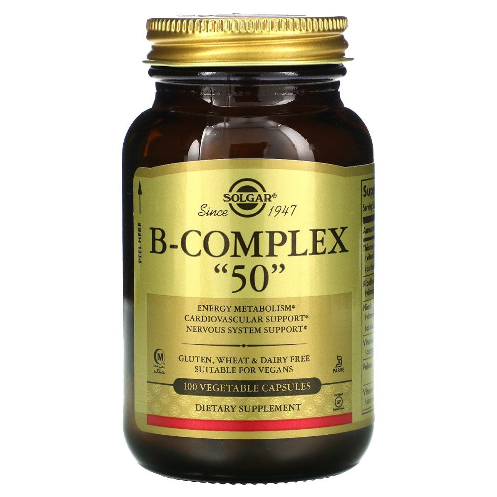 Solgar B Complex 50 To Support Energy Production, Nervous System Health, and Overall Vitality 50 Veg Caps